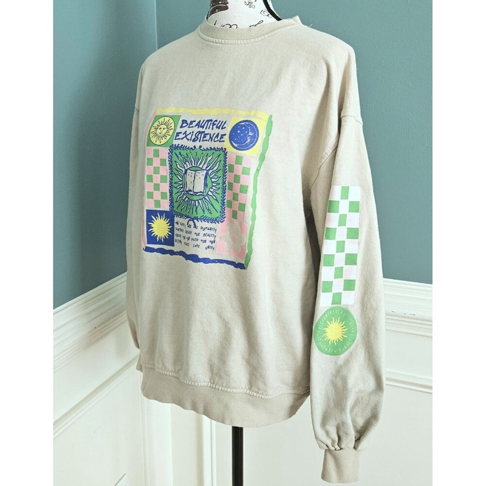Urban Outfitters S-M Unisex Beautiful Existence Crewneck Tan Sweatshirt
